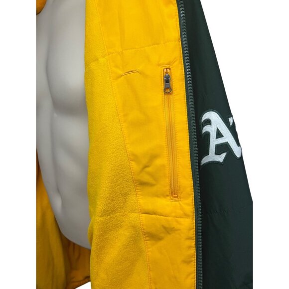 Majestic Oakland Athletics Baseball MLB Zip Jacket 2XL Green Gold Spell Out Logo - Picture 8 of 11